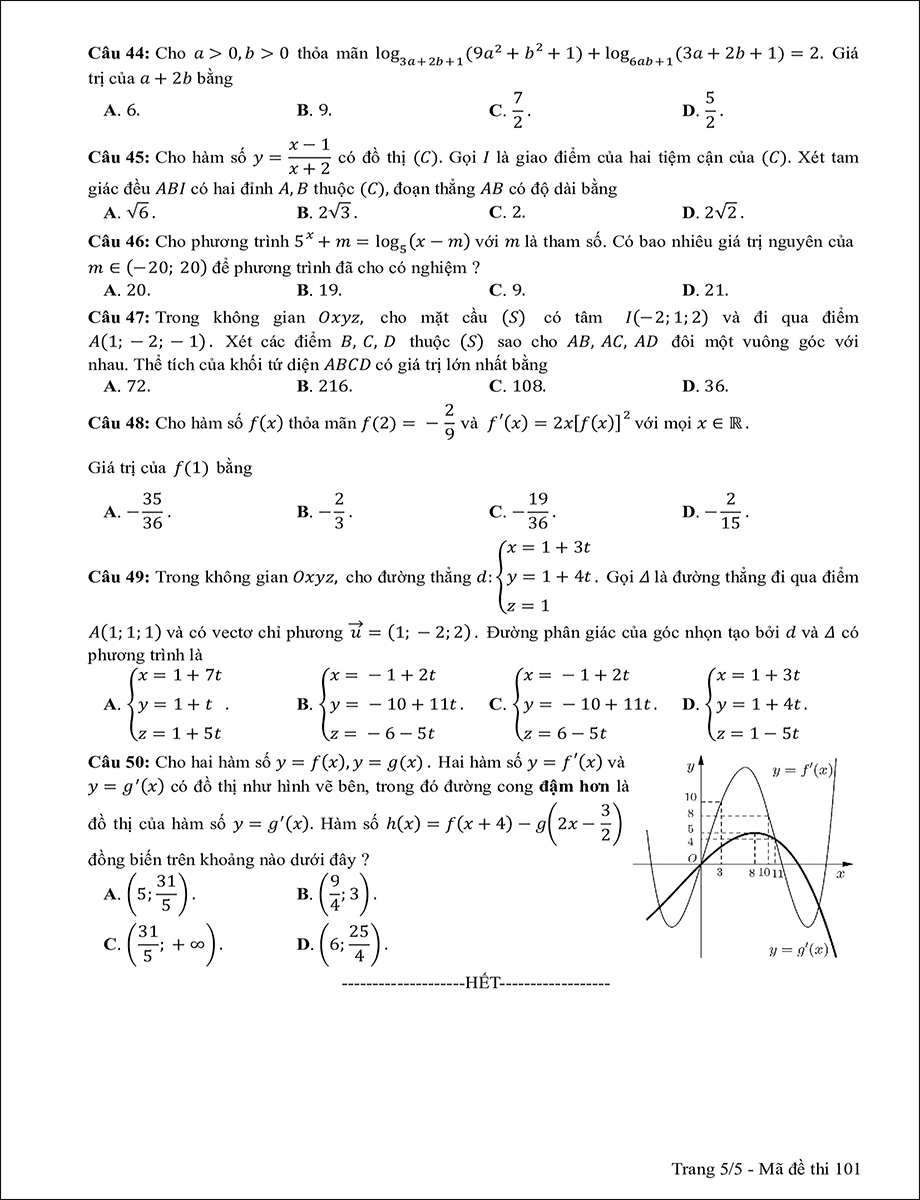 Mã đề 101 (trang 5)